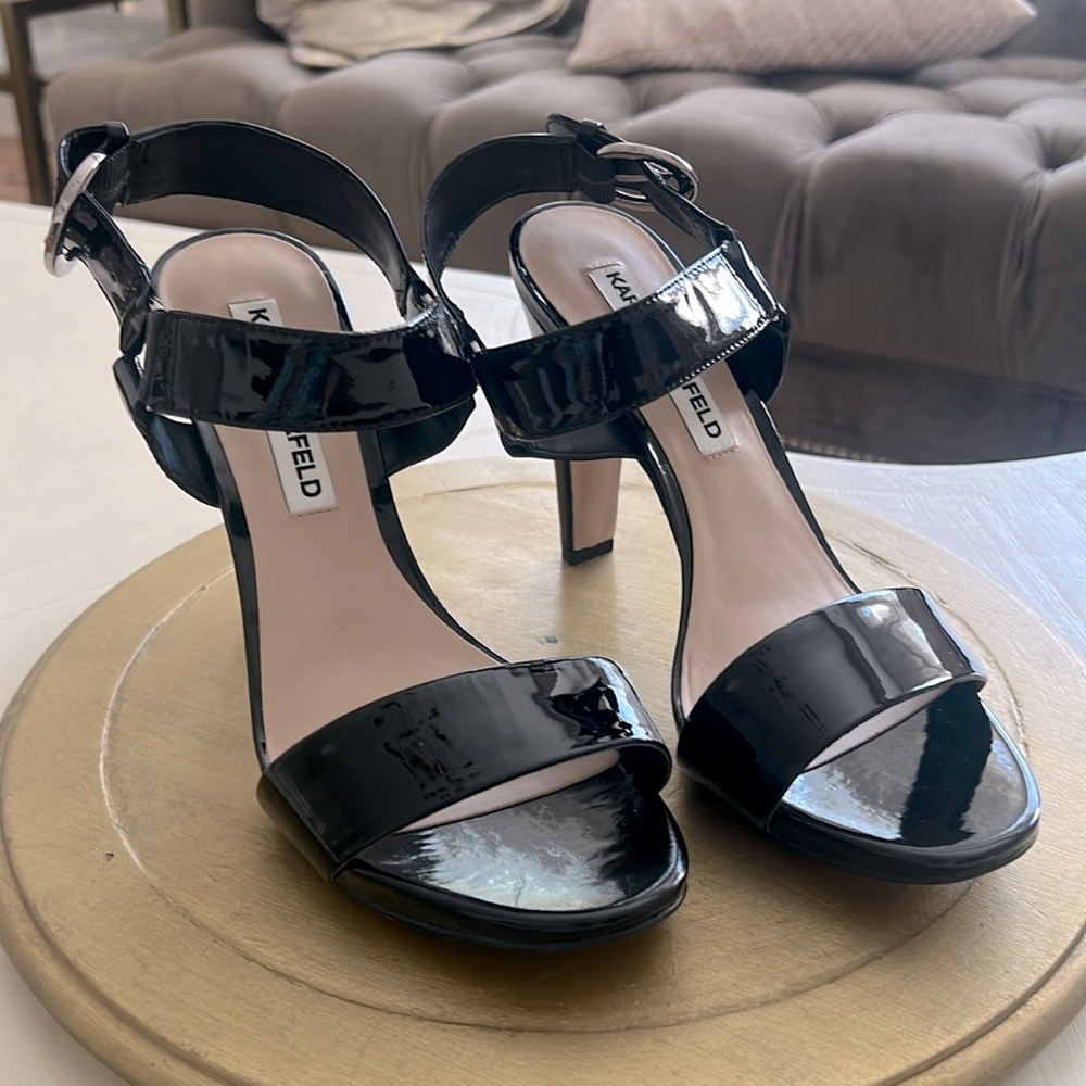 Karl Lagerfield Cieone Patent Leather Dress Sandals sz 7.5